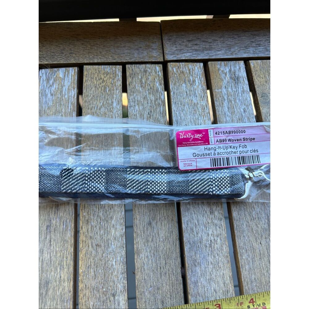 Thirty-one 31 key chain black gray Woven stripe‎ new